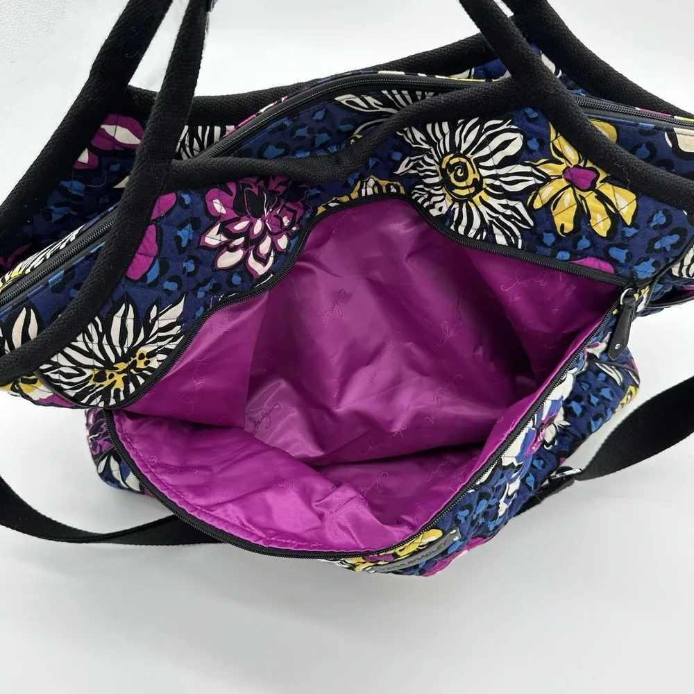 Vera Bradley‎ African Violet Floral Leopard Quilted Cotton Tote Crossbody Bag